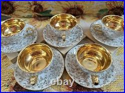 Ansbach Bavaria Gold Teacup And Saucer Set Of 5