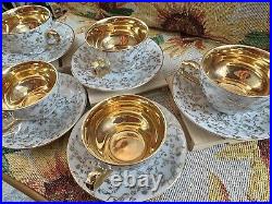 Ansbach Bavaria Gold Teacup And Saucer Set Of 5