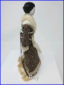 Antique 10.5 German Flat Top Civil War China Head Doll Gold Gilt Boots Nice