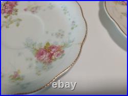 Antique 15 Piece WH Grindley and Co Wild Rose China Set Pink Floral Gold Trim
