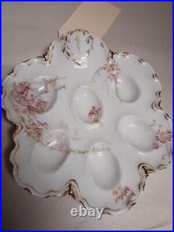 Antique 1800's Haviland Limoges Egg Plate Dish Pink Flower Gold Rim Rare