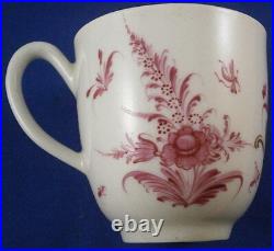 Antique 18thC Worcester Porcelain Puce Gold Design Cup & Saucer Porzellan Tasse