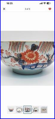 Antique 18th c Chinese Imari Porcelain Bowl Blue Red Floral Gilt Rim 9.25x4