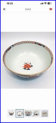 Antique 18th c Chinese Imari Porcelain Bowl Blue Red Floral Gilt Rim 9.25x4