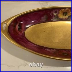 Antique 1910s Pickard Floral Gold Gilded Hand Painted Bavaria Porcelain Tray EUC