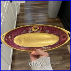 Antique 1910s Pickard Floral Gold Gilded Hand Painted Bavaria Porcelain Tray EUC