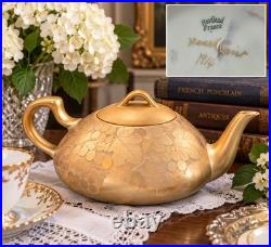 Antique 1914 Haviland France Pearl Crist Signed Hand-Decorated Gold Grape Teapot