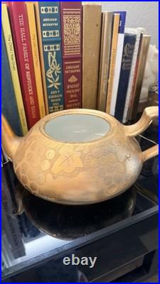 Antique 1914 Haviland France Pearl Crist Signed Hand-Decorated Gold Grape Teapot