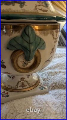 Antique 19th C. Chinese ExportFamille Rose Porcelain Soup Tureen Lidded Gold Gilt