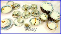 Antique 50 Piece Asst Bone China Plates Cups Hand-Painted by Merryman 1920s