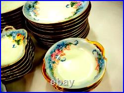 Antique 50 Piece Asst Bone China Plates Cups Hand-Painted by Merryman 1920s