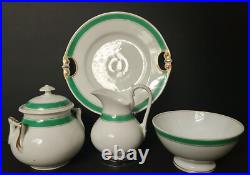 Antique 5 Pieces Set Of Gilded Porcelain With Turquoise Green Rim