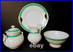 Antique 5 Pieces Set Of Gilded Porcelain With Turquoise Green Rim