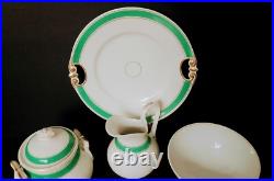 Antique 5 Pieces Set Of Gilded Porcelain With Turquoise Green Rim