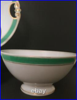 Antique 5 Pieces Set Of Gilded Porcelain With Turquoise Green Rim