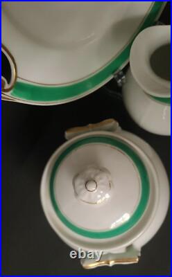 Antique 5 Pieces Set Of Gilded Porcelain With Turquoise Green Rim
