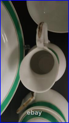 Antique 5 Pieces Set Of Gilded Porcelain With Turquoise Green Rim