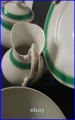 Antique 5 Pieces Set Of Gilded Porcelain With Turquoise Green Rim