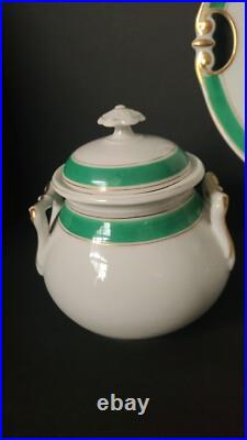 Antique 5 Pieces Set Of Gilded Porcelain With Turquoise Green Rim