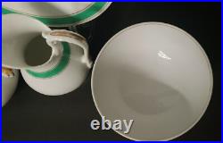 Antique 5 Pieces Set Of Gilded Porcelain With Turquoise Green Rim