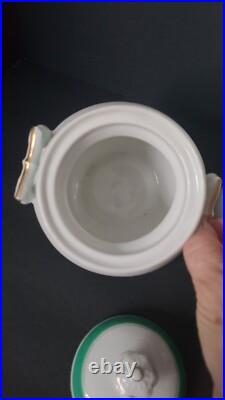 Antique 5 Pieces Set Of Gilded Porcelain With Turquoise Green Rim
