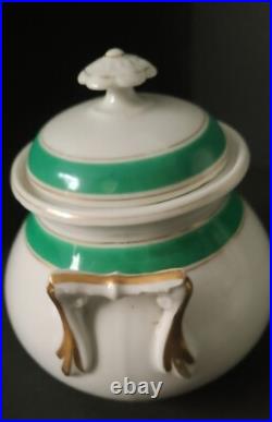 Antique 5 Pieces Set Of Gilded Porcelain With Turquoise Green Rim