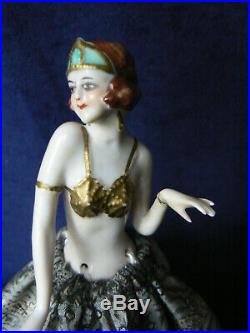 Antique 8 Egyptian Art Deco Half Doll Dressel Kister Gold Bra Tiara On Shade