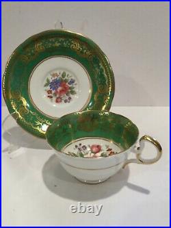 Antique Aynsley England Bone China Porcelain Green/Gold Tea Cup & Saucer, marked