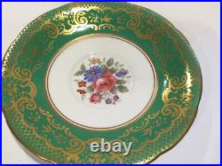 Antique Aynsley England Bone China Porcelain Green/Gold Tea Cup & Saucer, marked