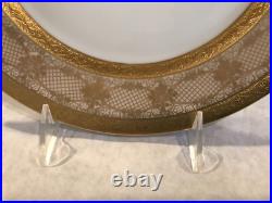 Antique Bavaria Tirschenreuth porcelain Gold Gilt Dinner Plates 10 5/8 dia