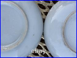 Antique Blue & White Porcelain Chinese 5 D Saucer with Gold Rim Set of 4