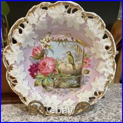 Antique Bohemian Reticulated Porcelain Centerpiece Bowl 11 Inch Hand Painted