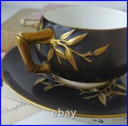 Antique Brown Westhead Moore bamboo china tea cup & saucer duo set. Black & gold