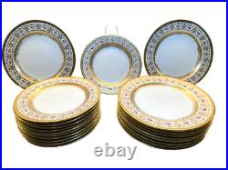 Antique Cauldon England Porcelain Plates Set of 21 Gold Encrusted Roses W 314