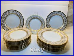 Antique Cauldon England Porcelain Plates Set of 21 Gold Encrusted Roses W 314