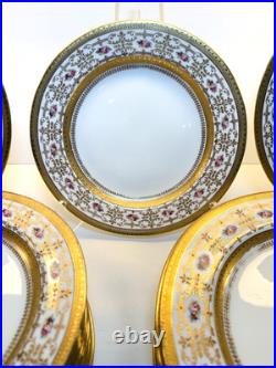 Antique Cauldon England Porcelain Plates Set of 21 Gold Encrusted Roses W 314