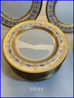 Antique Cauldon England Porcelain Plates Set of 21 Gold Encrusted Roses W 314