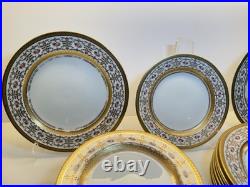 Antique Cauldon England Porcelain Plates Set of 21 Gold Encrusted Roses W 314