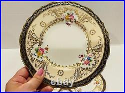 Antique Cauldon For Tiffany & Co Luncheon Plates Cobalt 8 Gold Handpainted
