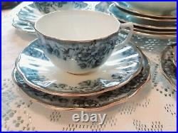 Antique, China Tea Set 21 Piece, Blue, White Gold Gilt Pattern