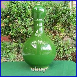 Antique Chinese Apple Green Porcelain Vase With Gold Gilt Marked Kangxi