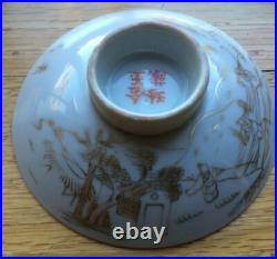 Antique Chinese Dish Gold and White Dish Bowl Porcelain Hand Painted