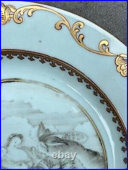 Antique Chinese Export Porcelain Grisaille and Gilt Mythological Plate 18th C