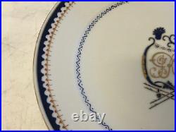 Antique Chinese Export Porcelain Plate with J R Harp Style Blue & Gold Decoration
