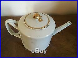 Antique Chinese Export Porcelain Tea Pot White Gold Gilt American Market 19th c