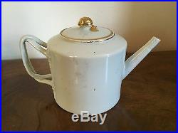 Antique Chinese Export Porcelain Tea Pot White Gold Gilt American Market 19th c