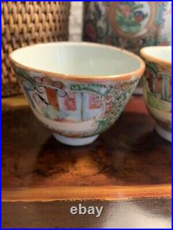 Antique Chinese Famille Green Gilded Teapot and Teacup Cup with Basket 19th C