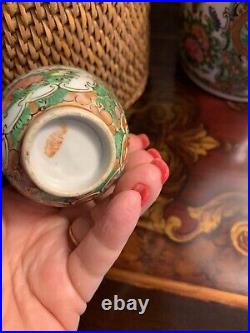 Antique Chinese Famille Green Gilded Teapot and Teacup Cup with Basket 19th C