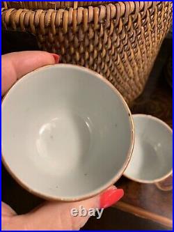 Antique Chinese Famille Green Gilded Teapot and Teacup Cup with Basket 19th C