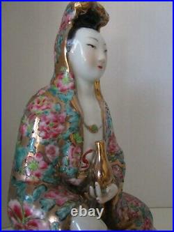 Antique Chinese Kwan-Yin Guanyin Porcelain Statue Lotus Gold